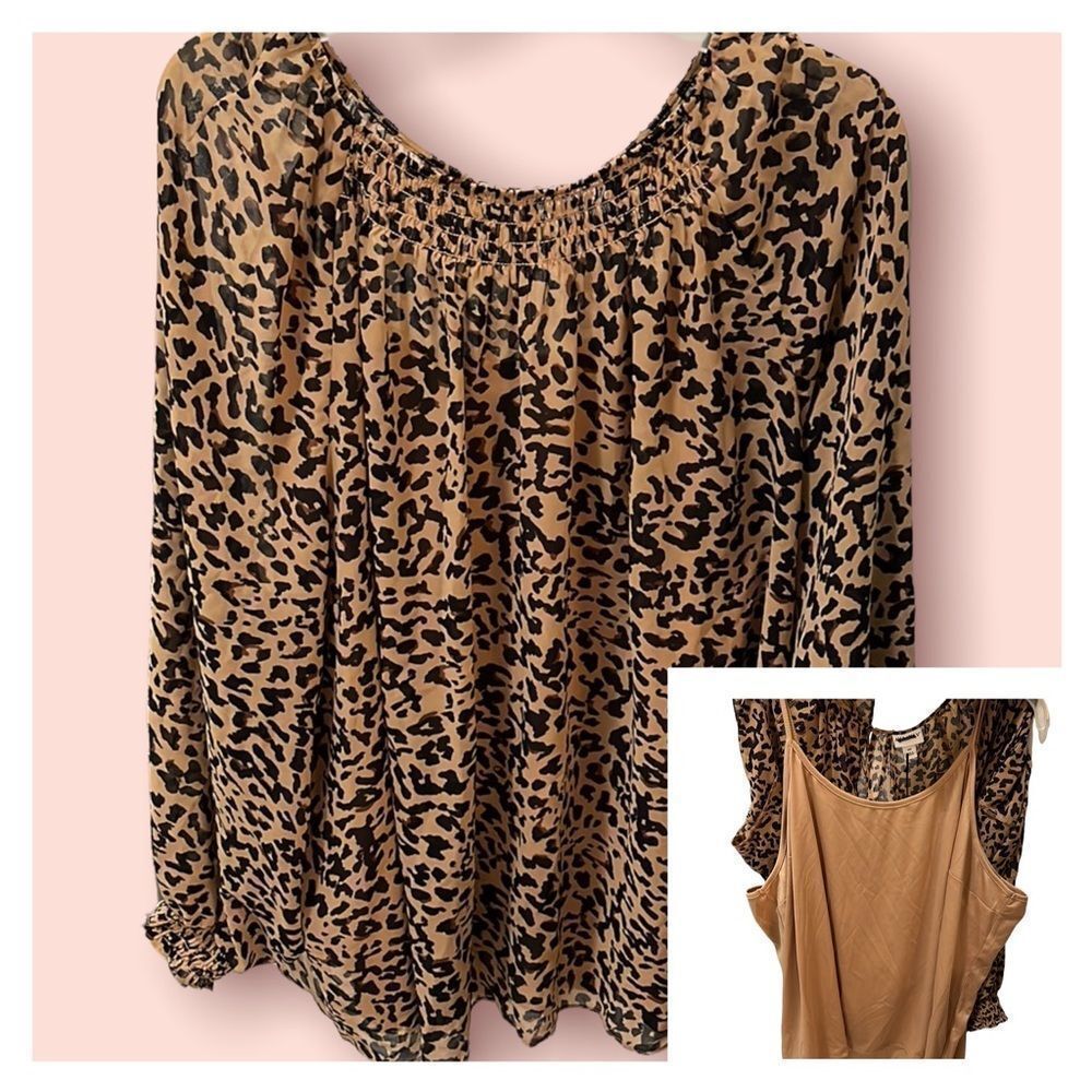 NWT Plus Size Ava & Viv Leopard Sheer Blouse & Cami
